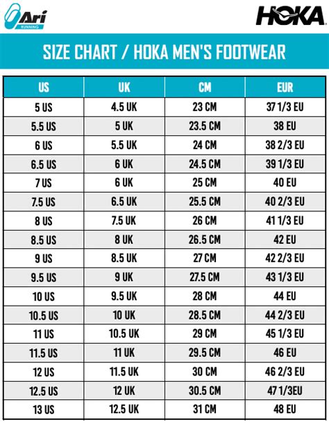 hoka arahi 6 size guide.